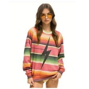 Aviator Nation Serape Bolt Stitch Sweatshirt, Pink | Size XS